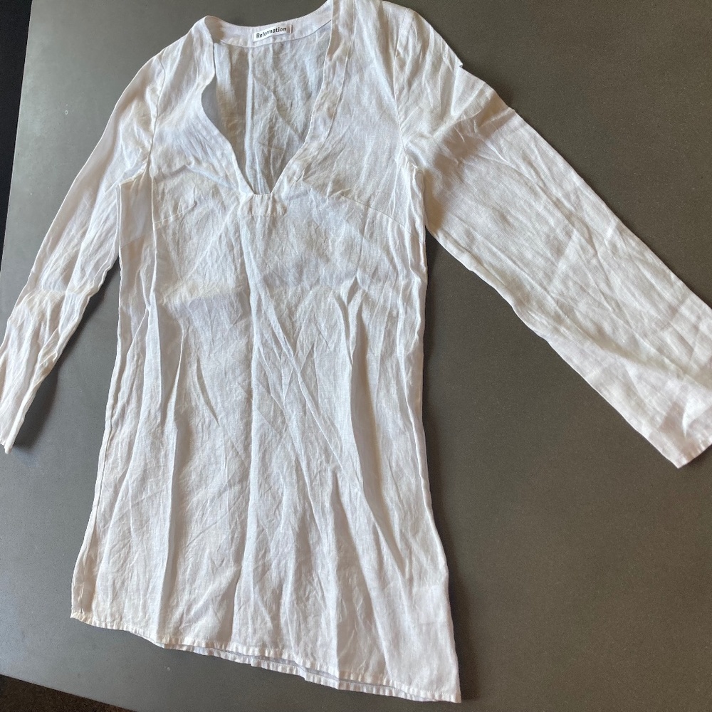 Reformation V Neck Linen Cover Up Dress